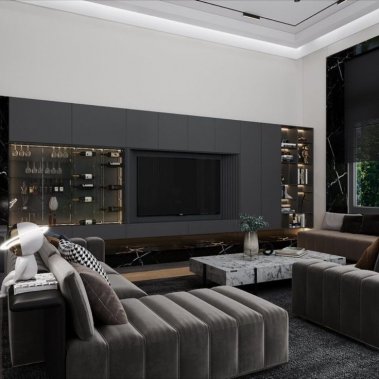 NỘI THẤT PHÒNG KHÁCH 15 - GỖ MDF CHỐNG ẨM TONE MÀU XÁM