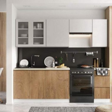 TỦ BẾP 74 - TỦ BẾP MELAMINE MÀU TRẮNG PHỐI VÂN GỖ