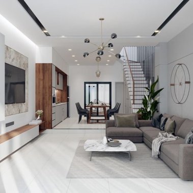 NỘI THẤT PHÒNG KHÁCH 17 - KỆ TIVI MDF MÀU TRẮNG KẾT HỢP VÂN GỖ