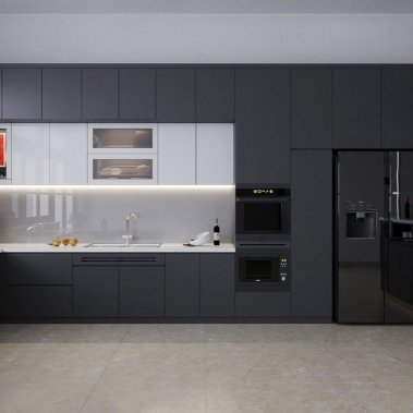 TỦ BẾP 60 - TỦ BẾP VÀ QUẦY BAR GỖ MDF PHỦ MELAMINE XÁM PHỐI TRẮNG