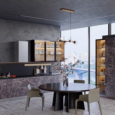 TỦ BẾP 157 - GỖ MDF CHỐNG ẨM PHỦ MELAMINE KẾT HỢP CÁNH KÍNH