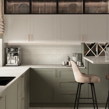 TỦ BẾP 138 MDF CÁNH PANEL XÁM TRẮNG