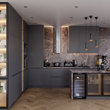 TỦ BẾP 161 - GỖ MDF CHỐNG ẨM PHỦ MELAMINE MÀU XÁM