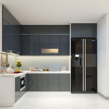 TỦ BẾP 24 - MELAMINE CÁNH XÁM ĐEN