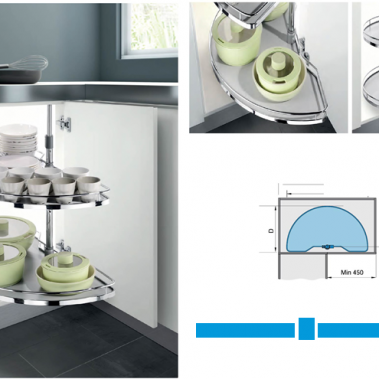 Mâm xoay 3/4 đáy gỗ 900mm – Crom (101018) – Higold