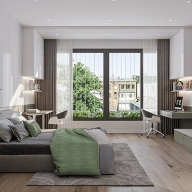 NỘI THẤT PHÒNG NGỦ 33 - PHONG CÁCH HIỆN ĐẠI TONE MÀU TRẮNG XANH