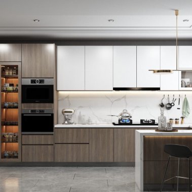 TỦ BẾP 25 - MDF MELAMINE VÂN GỖ PHỐI TRẮNG 