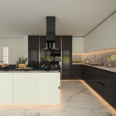 TỦ BẾP 93 - TỦ BẾP ACRYLIC TRẮNG PHỐI VÂN GỖ