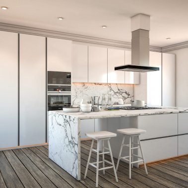 TỦ BẾP 94 - TỦ BẾP MÀU TRẮNG PHỐI ĐÁ TRẮNG VÂN MÂY