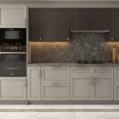 TỦ BẾP 96 - TỦ BẾP GỖ MDF CÁNH PANEL MÀU XÁM