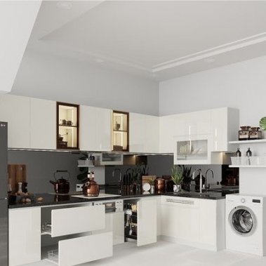 TỦ BẾP 28 - MELAMINE CHỮ L TONE TRẮNG