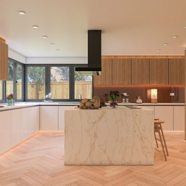 TỦ BẾP 99 - TỦ BẾP MELAMINE TRẮNG PHỐI VÂN GỖ