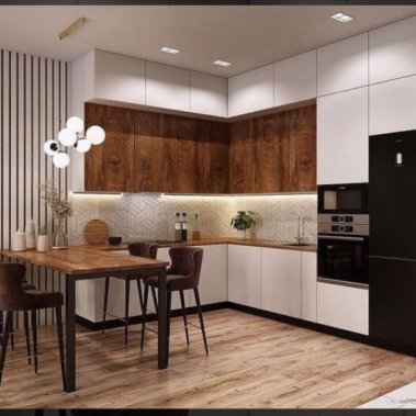 TỦ BẾP 101 - TỦ BẾP MELAMINE TRẮNG PHỐI VÂN GỖ