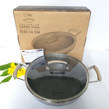 Chảo 2 Quai Sâu Lòng Blackcube Fivestar Inox Đáy 3 Lớp 26cm