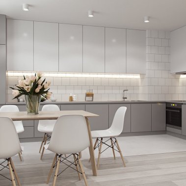 TỦ BẾP 71 - TỦ BẾP GỖ MDF MÀU TRẮNG PHỐI MÀU XÁM