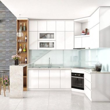 TỦ BẾP 31 - KỊCH TRẦN ĐƠN GIẢN TONE TRẮNG