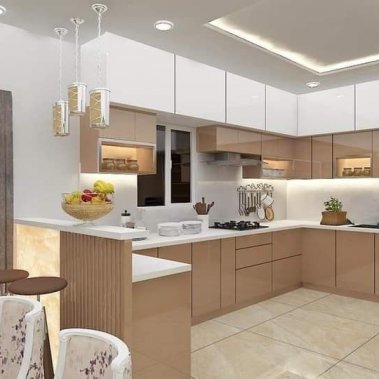 TỦ BẾP 43 - TỦ BẾP KỊCH TRẦN ACRYLIC TRẮNG PHỐI NÂU