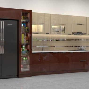 TỦ BẾP 87 - TỦ BẾP ACRYLIC VÂN GỖ PHỐI ĐỎ