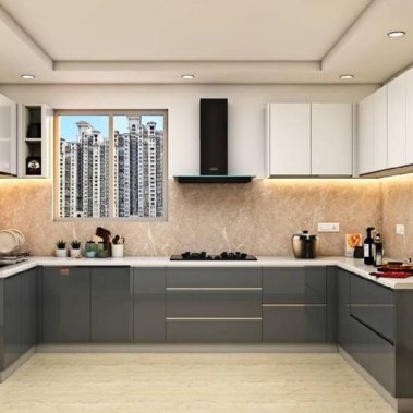 TỦ BẾP 73 - TỦ BẾP ACRYLIC MÀU TRẮNG PHỐI XÁM