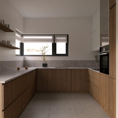 TỦ BẾP 109 - TỦ BẾP MELAMINE TRẮNG PHỐI VÂN GỖ