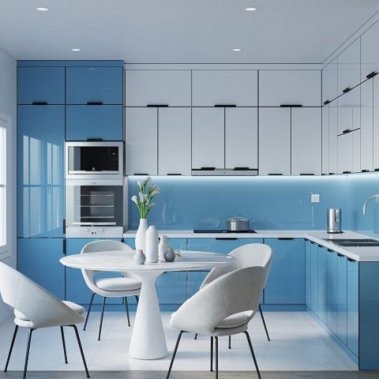 TỦ BẾP 33 - TỦ BẾP NHÔM KÍNH TRẮNG XANH