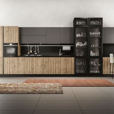 TỦ BẾP 45 - TỦ BẾP MELAMINE XÁM PHỐI VÂN GỖ