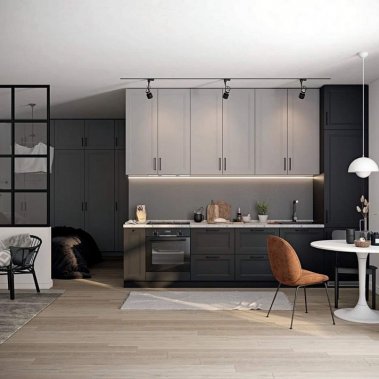 TỦ BẾP 80 - TỦ BẾP CÁNH PANEL XÁM NHẠT PHỐI XÁM ĐẬM