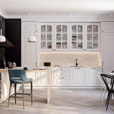 TỦ BẾP 82 - TỦ BẾP GỖ MDF PANEL SƠN TRẮNG