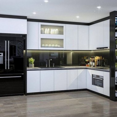 TỦ BẾP 23 - MELAMINE TRẮNG VIỀN XÁM ĐEN