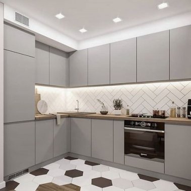 Tủ bếp chữ L, cánh Acrylic bóng gương