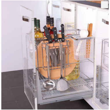 Kệ dao thớt nan dẹt inox mờ, ray giảm chấn Eurogold EP20