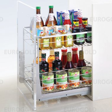 Kệ gia vị inox nan vuông, ray giảm chấn Eurogold ERO2020B2