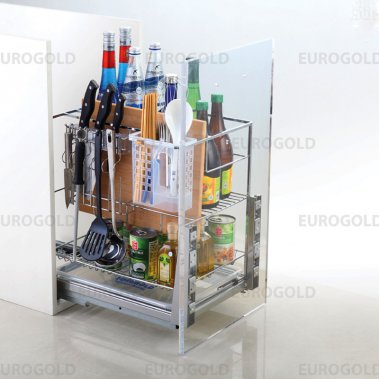 Kệ dao thớt inox nan vuông mạ crom, ray giảm chấn Eurogold ERO2020B
