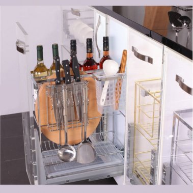 Kệ dao thớt nan dẹt inox bóng, ray giảm chấn Eurogold ES61220