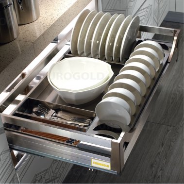 Kệ bát đĩa hộp âm tủ, ray giảm chấn Eurogold EU133600