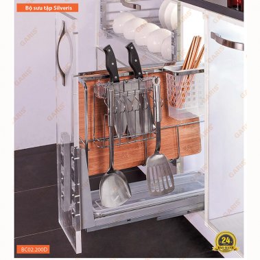 Giá chai lọ, dao thớt inox nan vuông - Cánh kéo, ray trượt giảm chấn BC02.200D