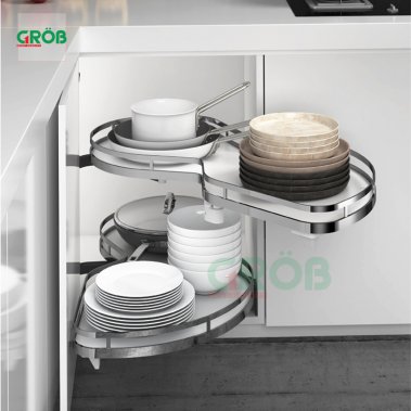 Mâm xoay lá nan dẹt đáy đặc inox SUS304 Grob (PMX304-90L; PMX304-90R)