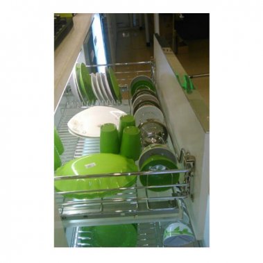 Ngăn kéo đựng bát đĩa, inox sợi tròn, ray âm giảm chấn CW26