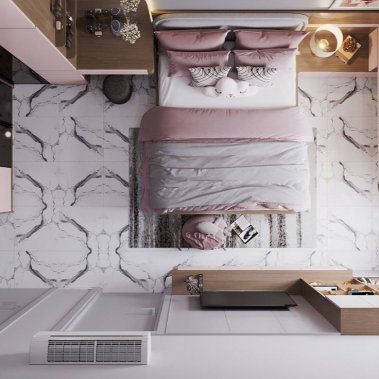 NỘI THẤT PHÒNG NGỦ 07 - GỖ MDF PHỦ MELAMINE MÀU HỒNG KẾT HỢP MÀU TRẮNG VÀ VÂN GỖ