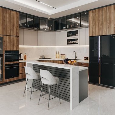 TỦ BẾP 02 - TỦ BẾP MELAMINE VÂN GỖ TRẮNG HIỆN ĐẠI