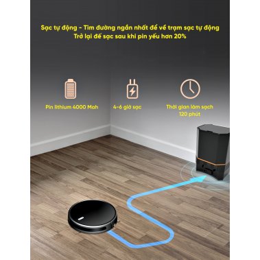 ROBOT HÚT BỤI TỰ ĐỔ RÁC HUBERT HB-A68 PLUS TRẮNG / ĐEN