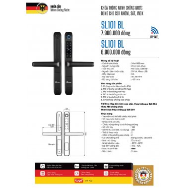 Khóa vân tay chống nước cửa nhôm xingfa, cửa sắt DEMAX EL101 BL