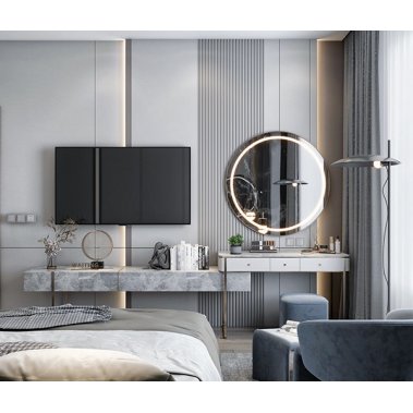 NỘI THẤT PHÒNG NGỦ 70 - GỖ MDF PHỦ MELAMINE MÀU XÁM KẾT HỢP CÁNH KÍNH