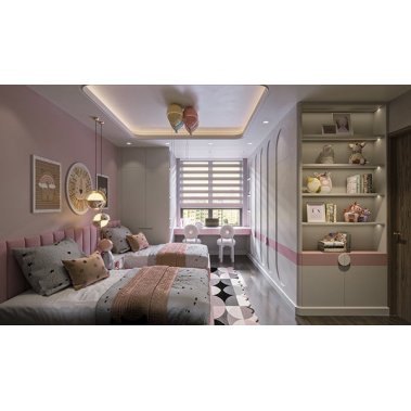 PHÒNG NGỦ BÉ GÁI GỖ MDF SƠN MÀU HỒNG