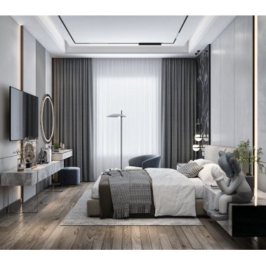 NỘI THẤT PHÒNG NGỦ 70 - GỖ MDF PHỦ MELAMINE MÀU XÁM KẾT HỢP CÁNH KÍNH
