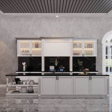 TỦ BẾP 10 - TỦ BẾP CHỐNG ẨM CÁNH PANEL NÂU TRẮNG