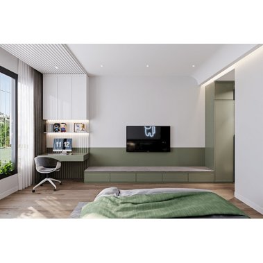 NỘI THẤT PHÒNG NGỦ 33 - PHONG CÁCH HIỆN ĐẠI TONE MÀU TRẮNG XANH