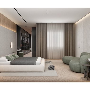 NỘI THẤT PHÒNG NGỦ 68 - GỖ MDF CHỐNG ẨM PHỦ MELAMINE MÀU XÁM KẾT HỢP VÂN GỖ