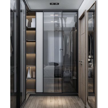 NỘI THẤT PHÒNG NGỦ 70 - GỖ MDF PHỦ MELAMINE MÀU XÁM KẾT HỢP CÁNH KÍNH