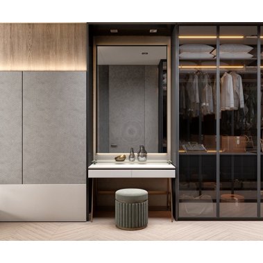 NỘI THẤT PHÒNG NGỦ 68 - GỖ MDF CHỐNG ẨM PHỦ MELAMINE MÀU XÁM KẾT HỢP VÂN GỖ